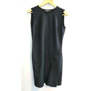 Salvatore Ferragamo Dress 40 Small Black Wool‎ Asymmetric Zip Minimalist  Shift